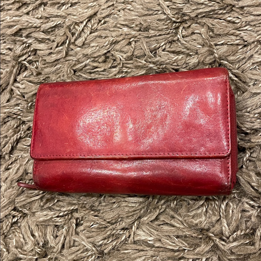 Wilson Leather Wallet Zip Around  Credit Card Sleeves 2 Coin Pouches 7 X 4''